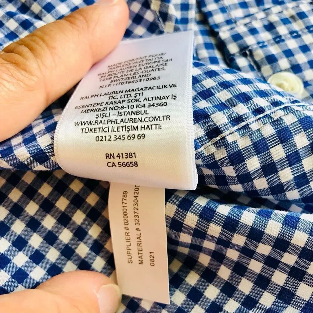 NWOT Ralph Lauren Boys Natural Stretch Blue Checked Long Sleeve Button Down Shir